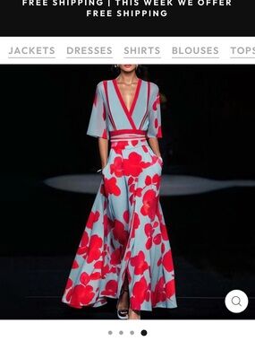 Floral flowy dress with a Deep V-Neck in Light Blue and Red